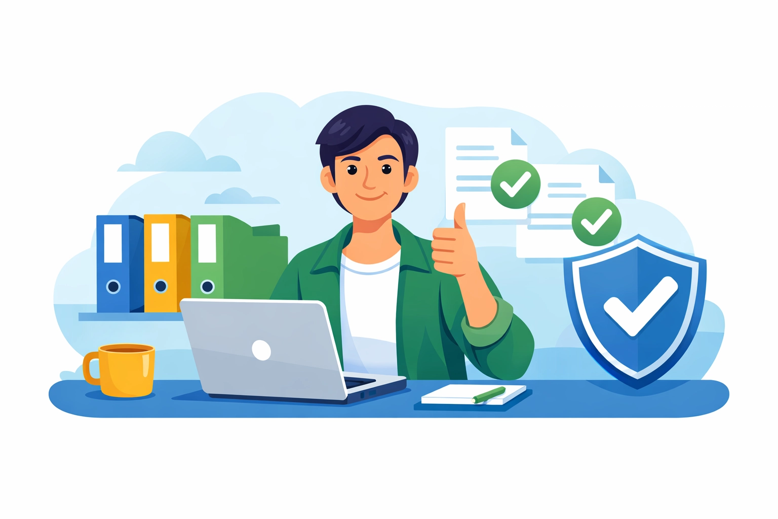 Confident freelancer working with organized tax files and professional tax preparation support