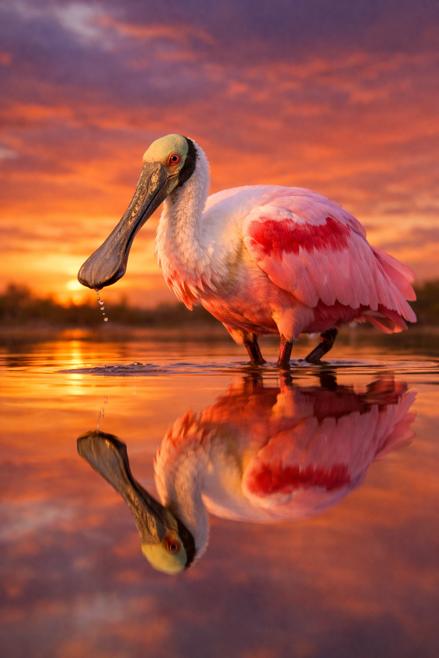 The Ultimate Guide to Everglades Bird Photography: Everything You Need to Succeed 4 A Roseate Spoonbill at eye-level during sunset, showcasing the beauty of Everglades bird photography locations.
