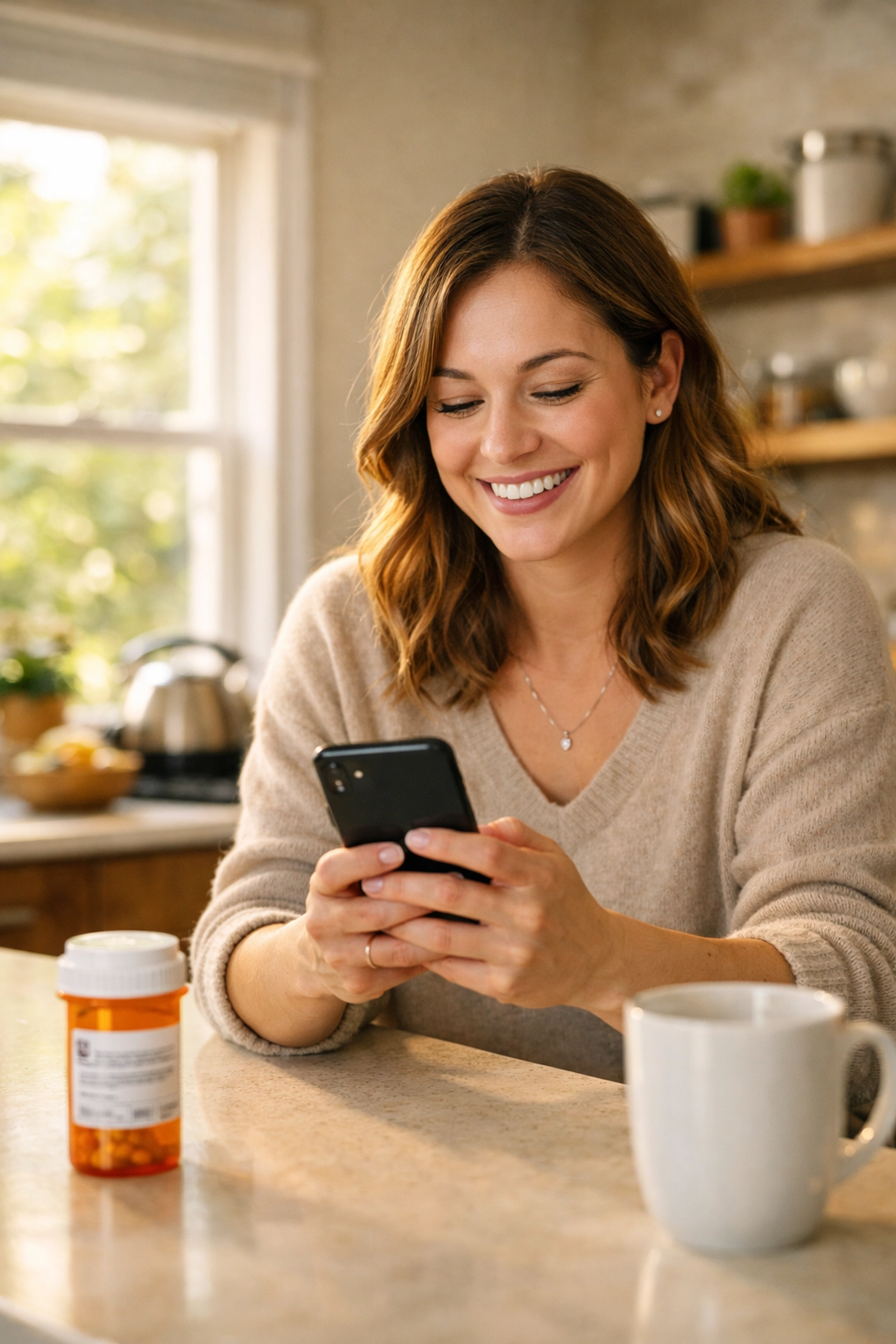 Woman receiving same-day prescription through private telehealth service