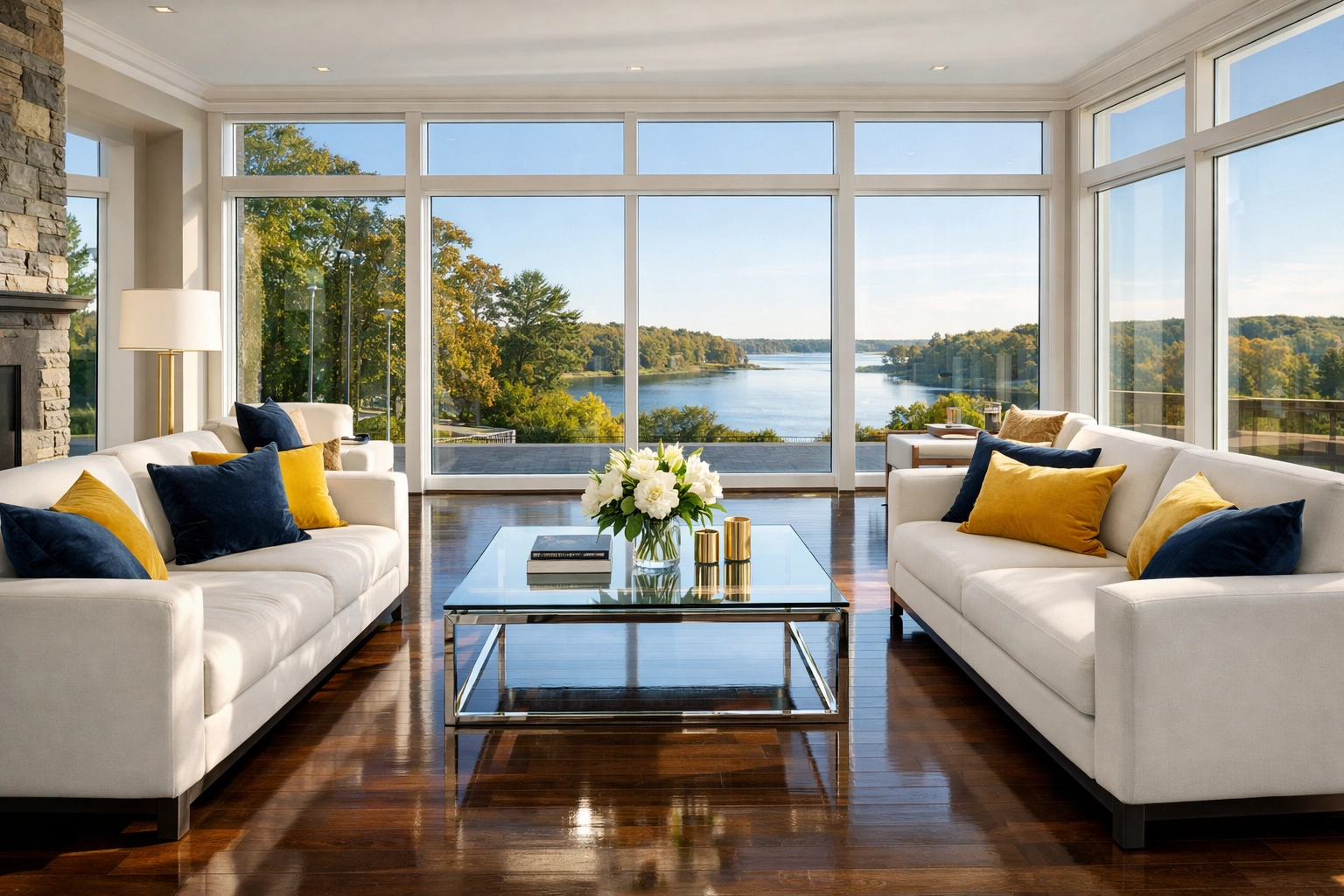 Spotless luxury living room in a Massachusetts home cleaned by professional cleaning services near me.