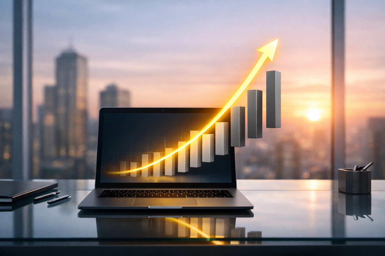 A professional growth chart on a laptop screen representing a brand scaling to 8-figures on Amazon.