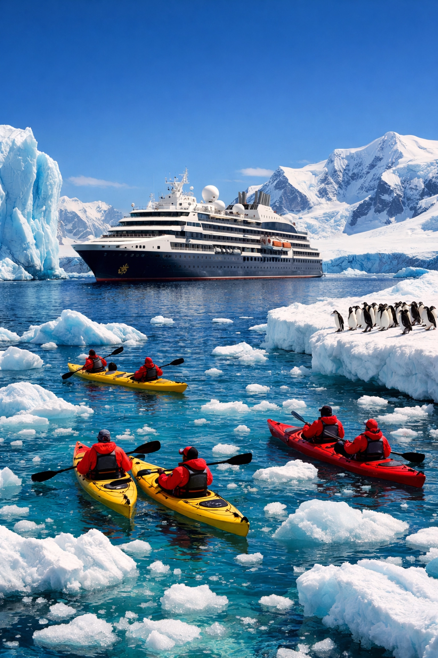 Antarctica expedition cruise with kayakers exploring icebergs for empty nest travel