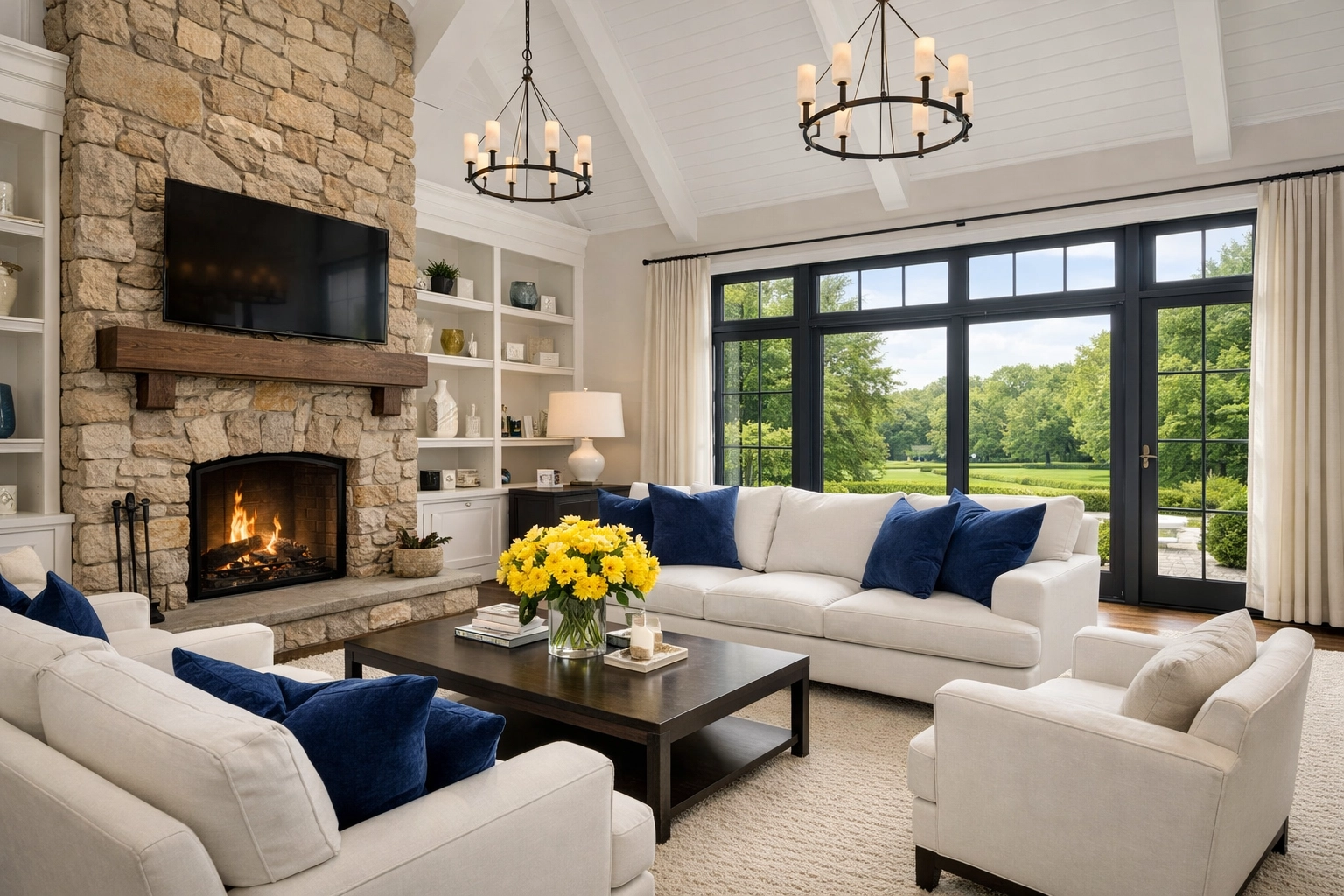 Pristine Groton, MA living room after a professional deep cleaning service reset.