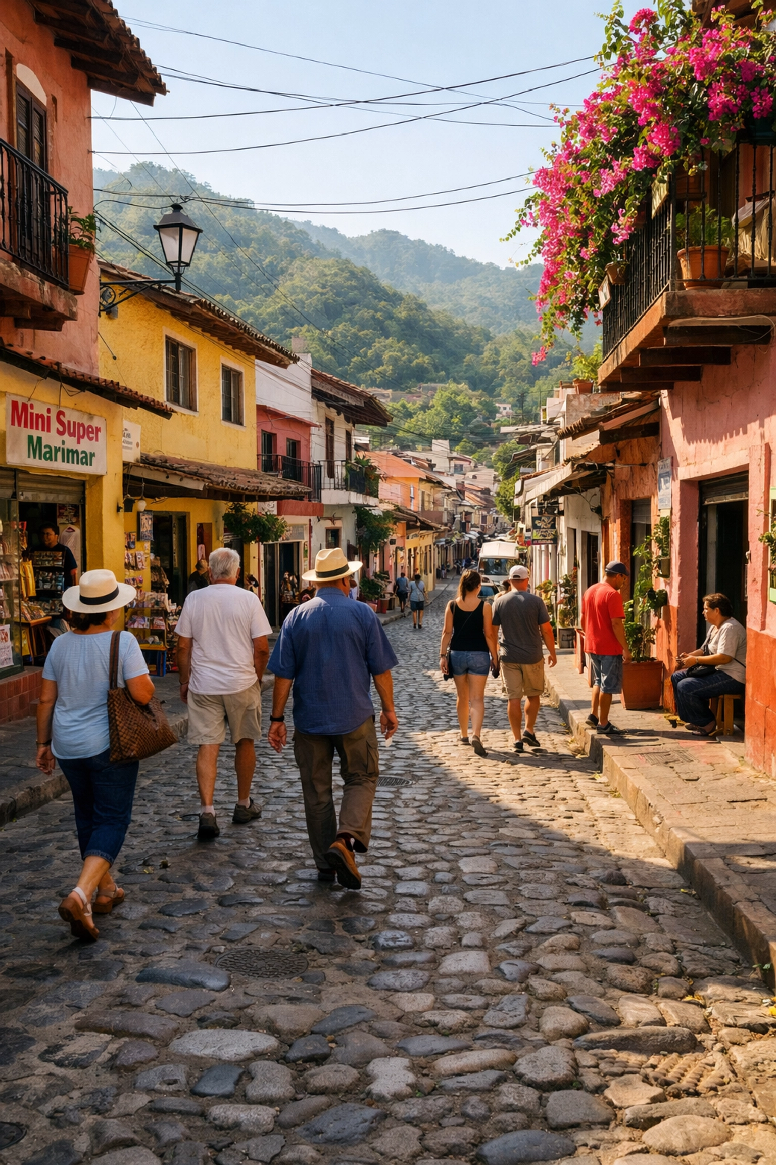 Colorful Old Town Puerto Vallarta street with traditional buildings and local shops