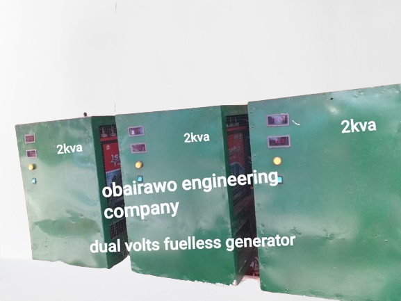 Three Obairawo Engineering 2kVA dual volts fuelless generators providing reliable power for homes