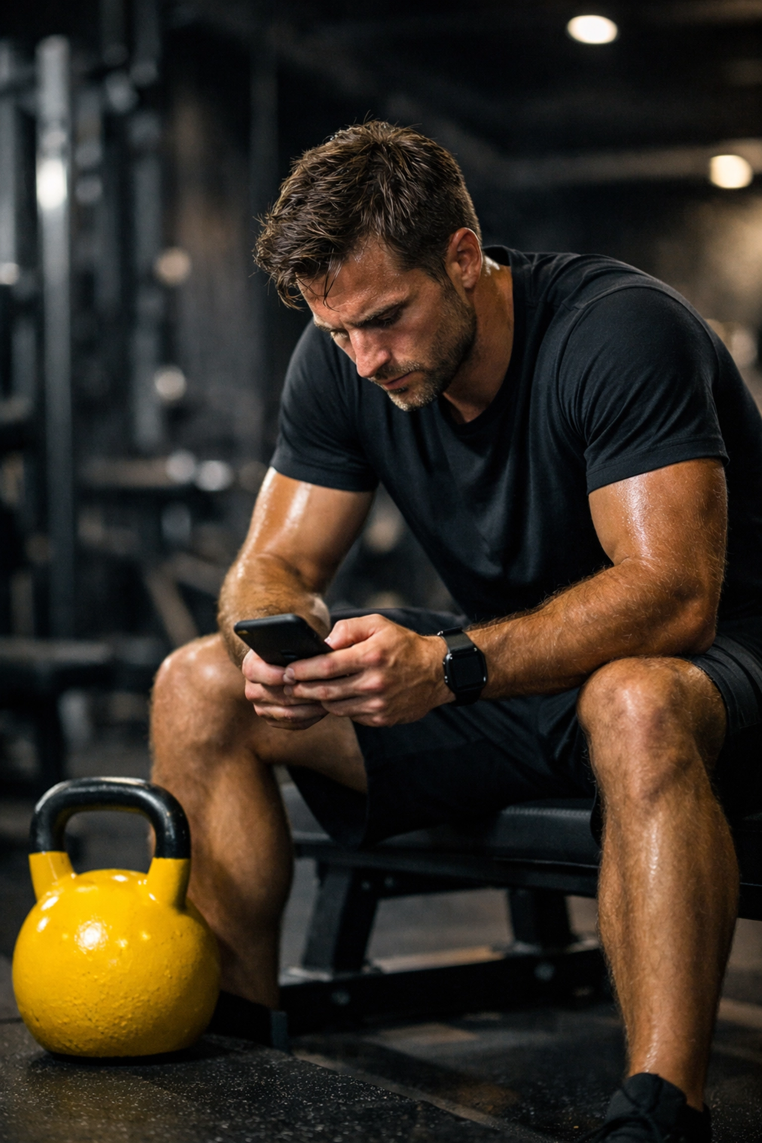 Exhausted personal trainer on a bench illustrating the workhorse trap and how to break £5k fitness plateau without burnout.