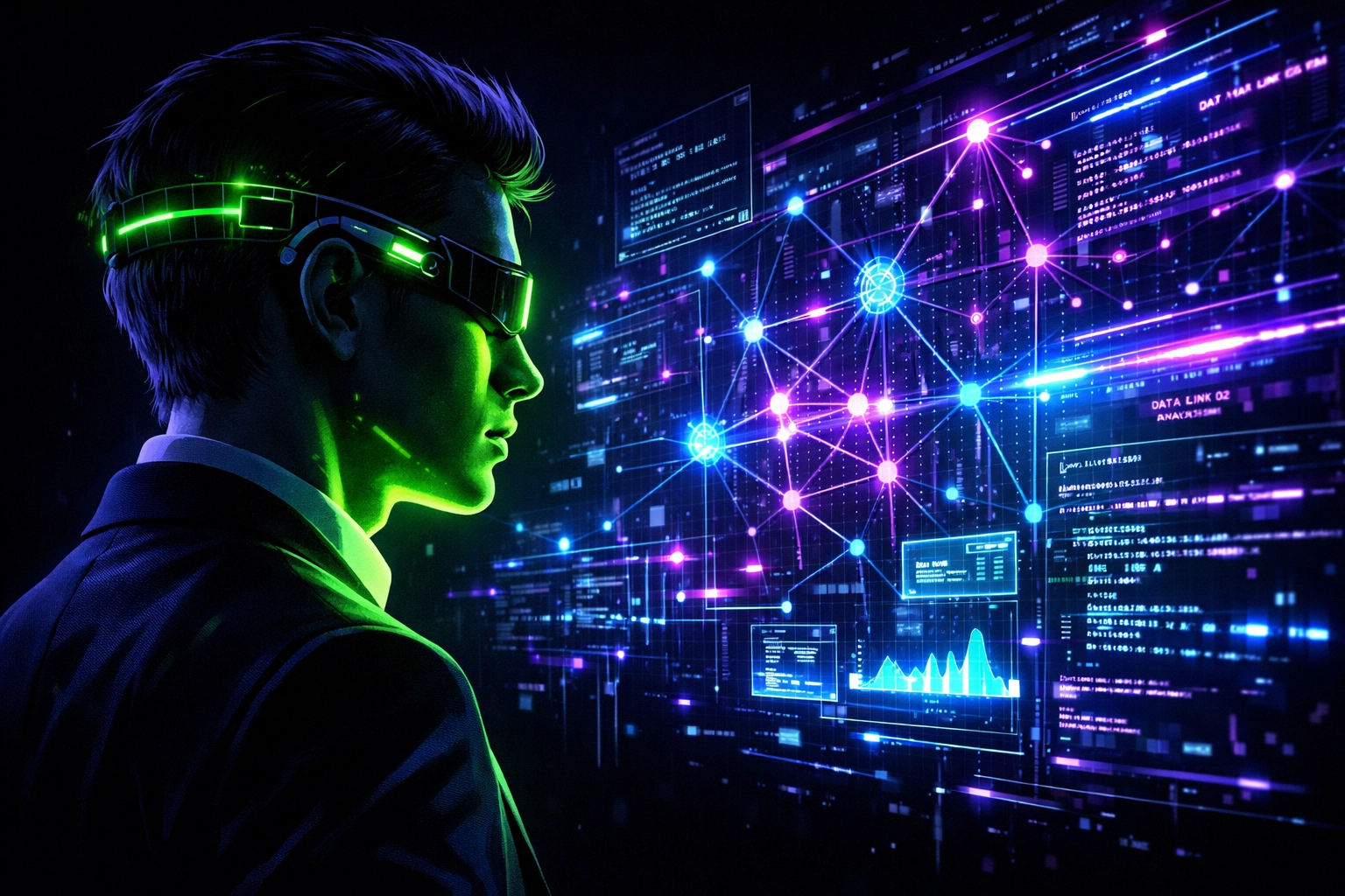 Young professional using a holographic interface for an AI assessment to prove industry readiness.