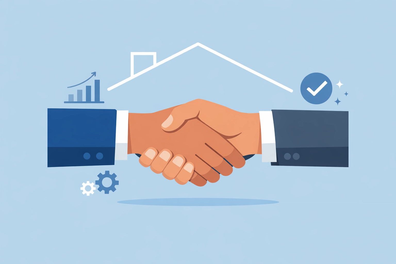 Apretón de manos profesional tras completar la reparación de crédito y comprar casa.