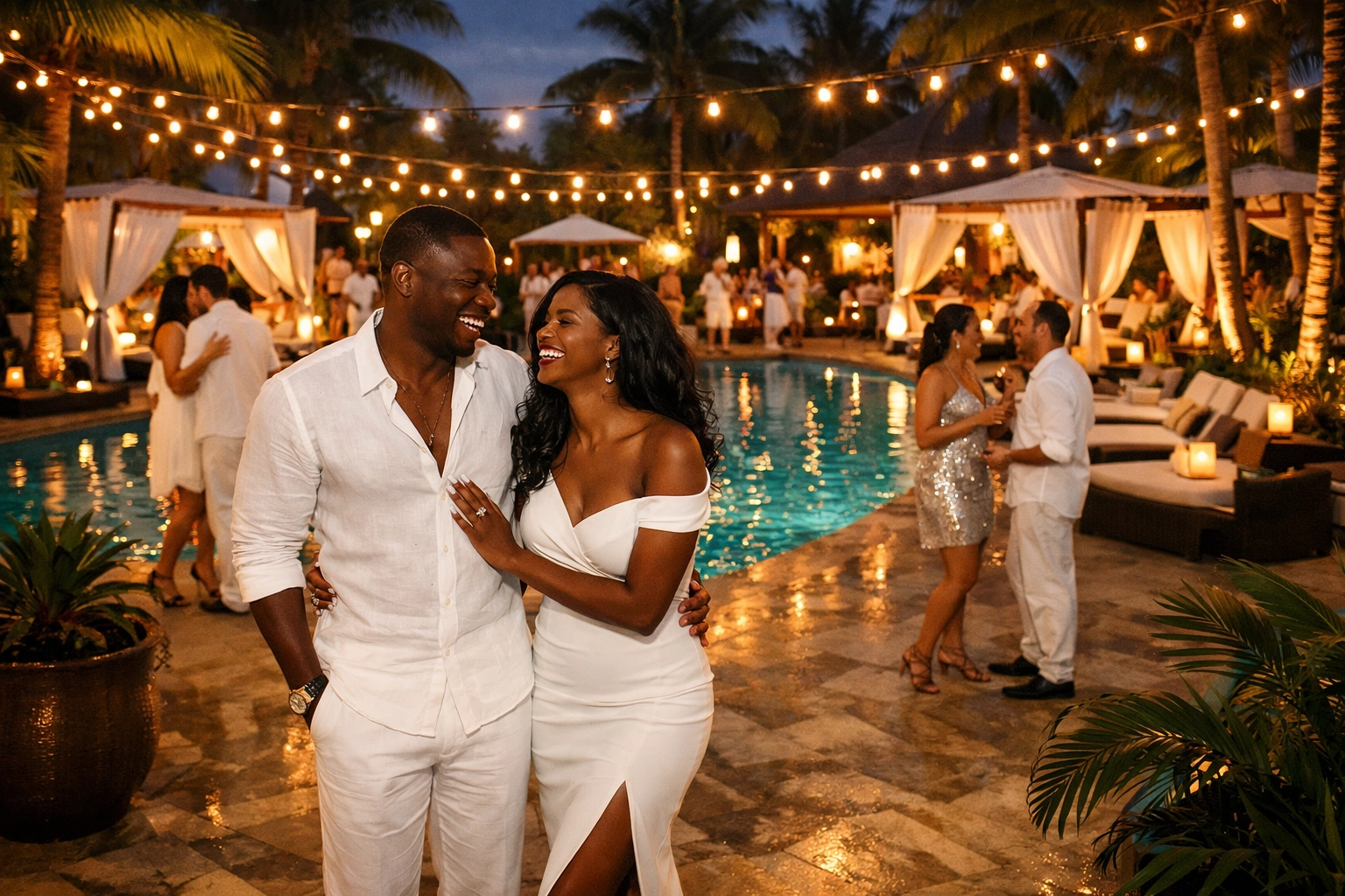 Couples enjoying themed evening party at Desire or Temptation lifestyle resort