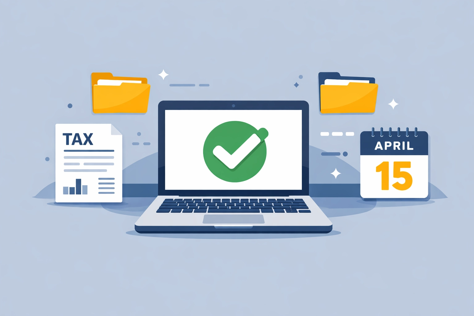 Organized digital tax documents and folders on a laptop showing a checkmark for 2026 tax planning.