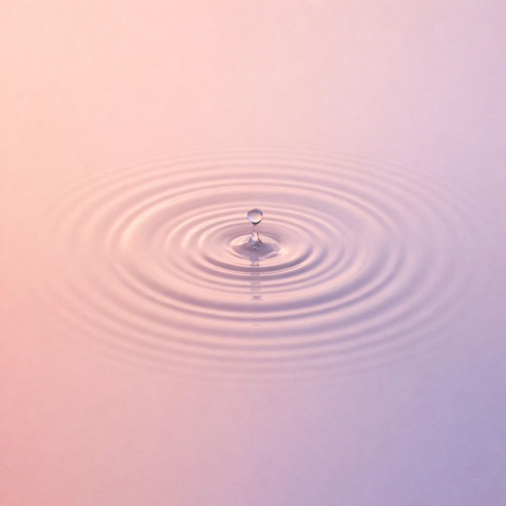 A water droplet creating ripples in a pastel pool, illustrating the impact of authentic LGBTQ+ leadership in business.