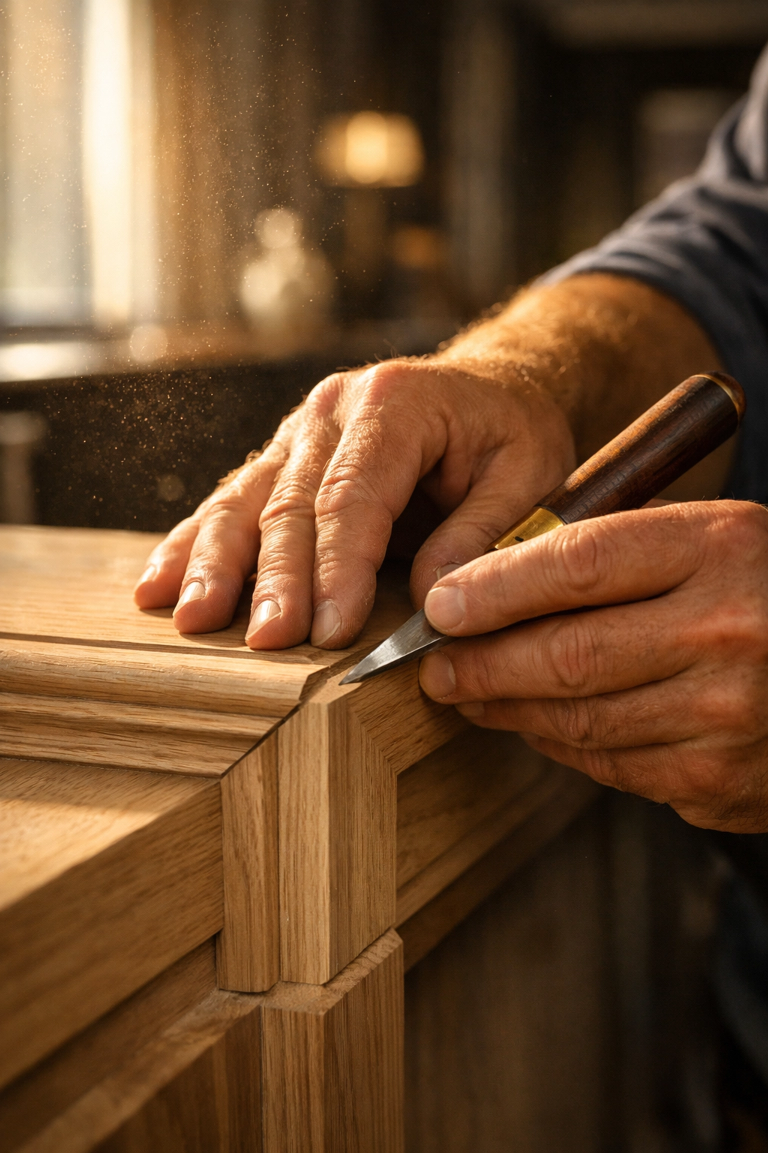 Skilled master builder performing bespoke carpentry work in a luxury Bognor Regis home.