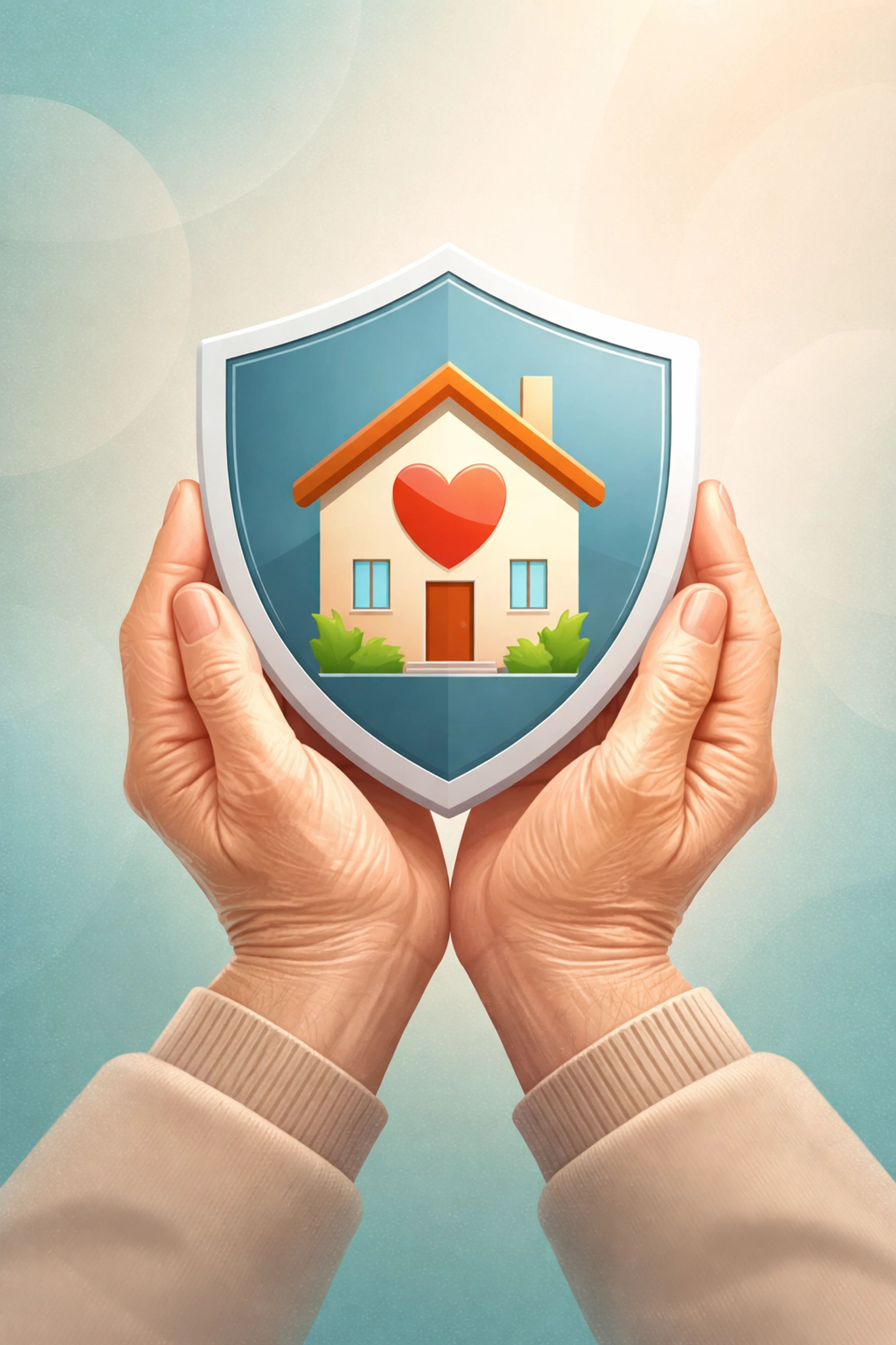 Senior hands holding a shield with house and heart, symbolizing long-term care flexibility in SECURE 2.0 Act