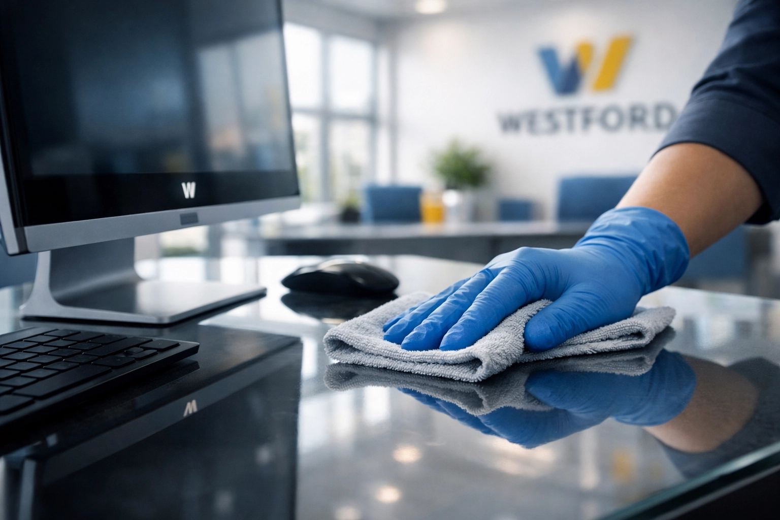 Professional office desk sanitization in Westford MA by expert cleaners.