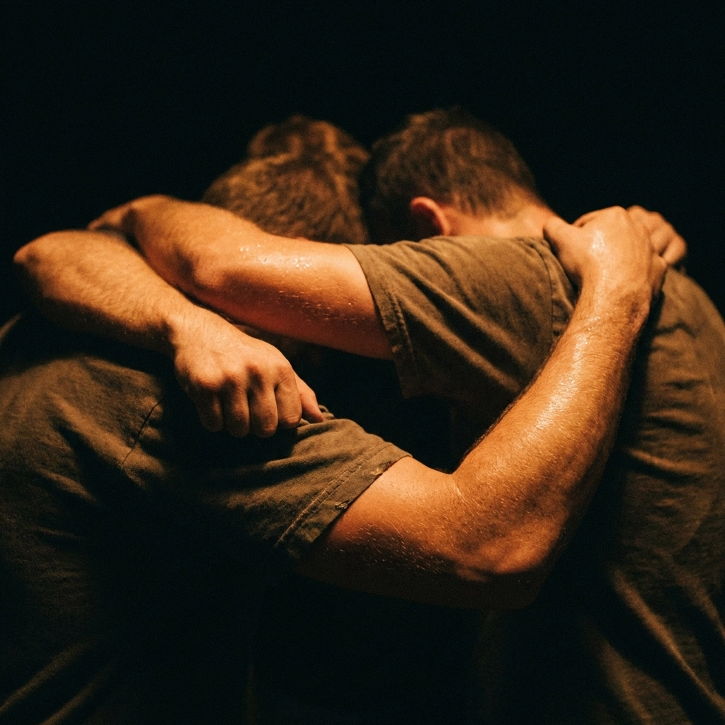 Close-up of intertwined men’s bodies, illustrating the physical choreography and connection within gritty MM romance books.