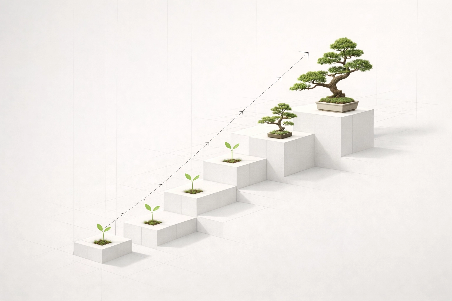 Structured architectural grid with saplings representing a disciplined growth system and AI-first GTM roadmap.