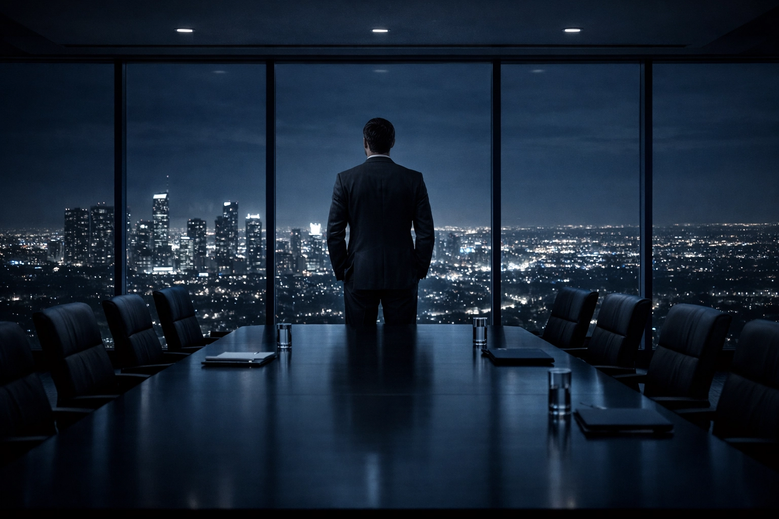 A calm business leader maintaining professional composure while managing online reputation