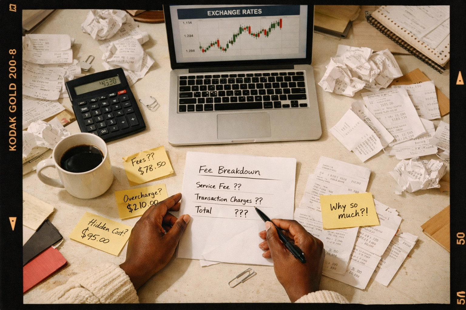 International wire transfer receipts showing intermediary bank fees