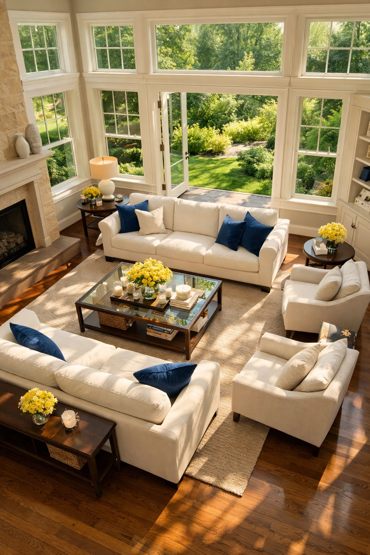 Sun-drenched, dust-free living room in Carlisle MA following a professional house deep cleaning.