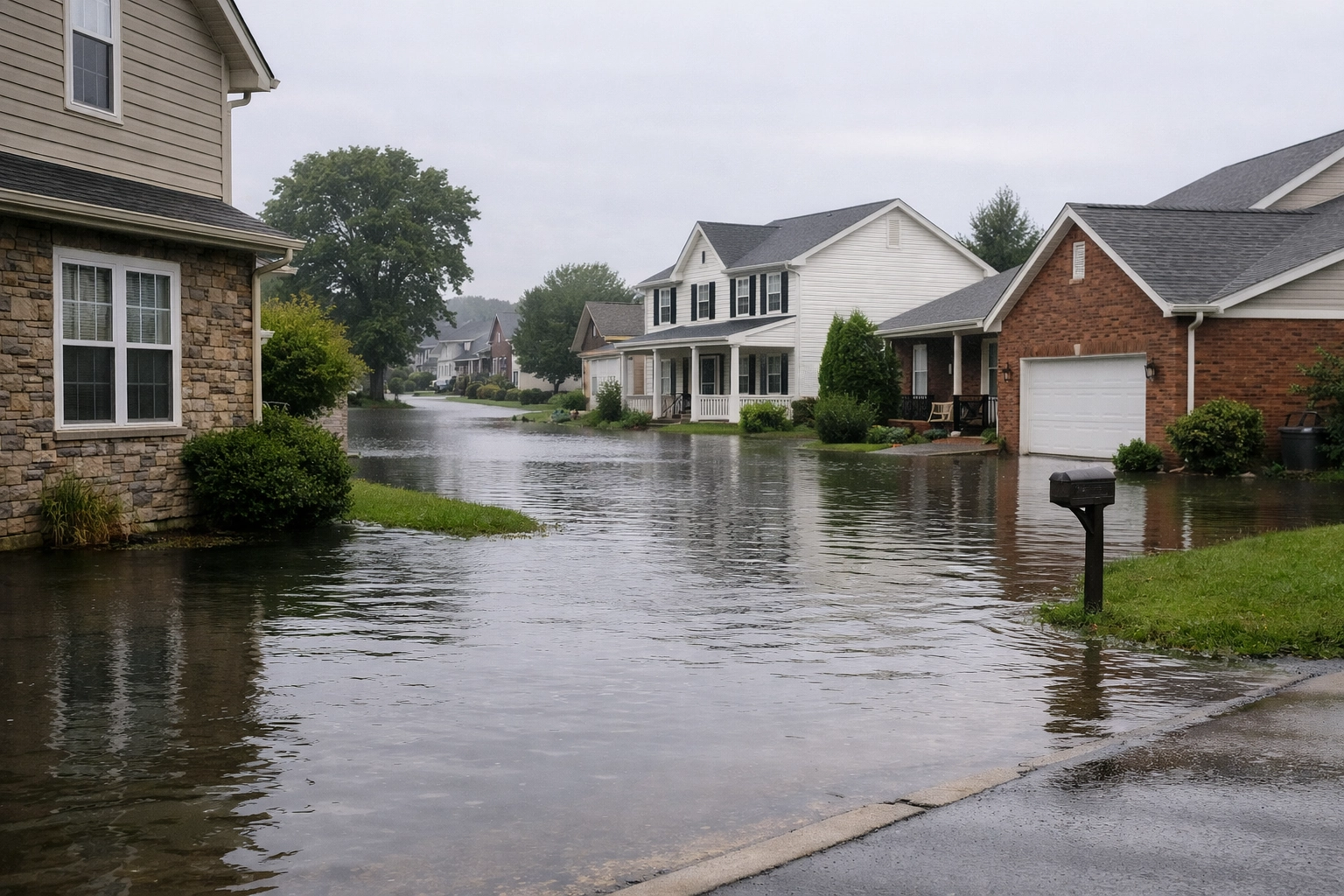 Flood damage on Pennsylvania residential street highlighting need for separate flood insurance coverage
