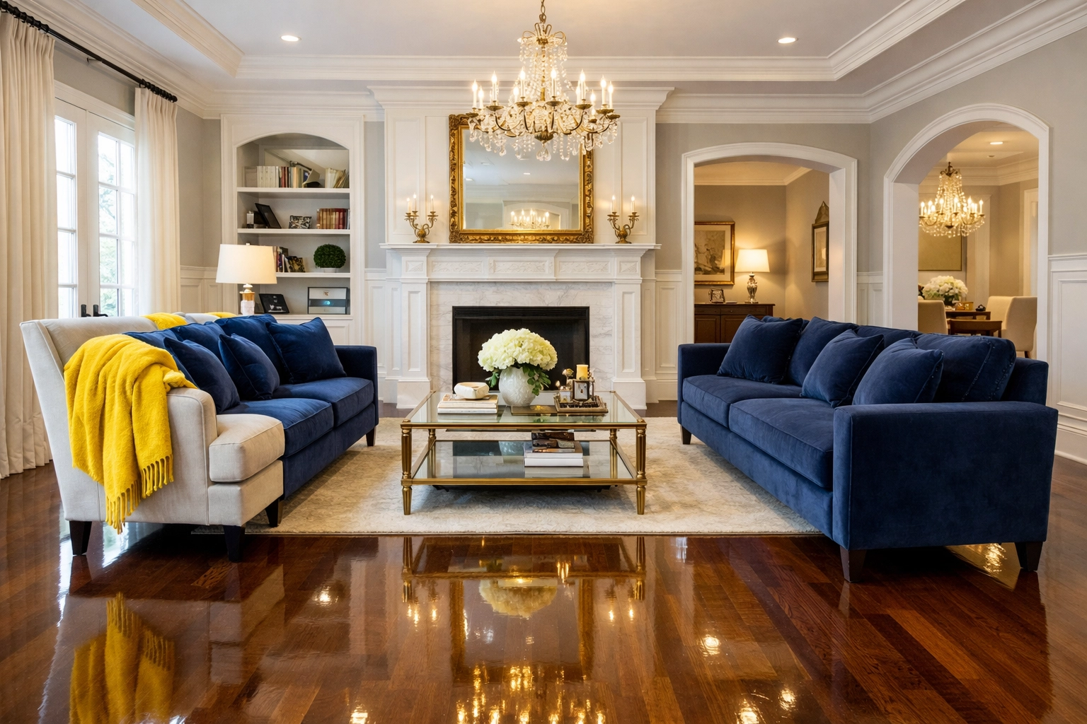 Pristine Newton MA living room featuring immaculate floors after Luxury House Cleaning.