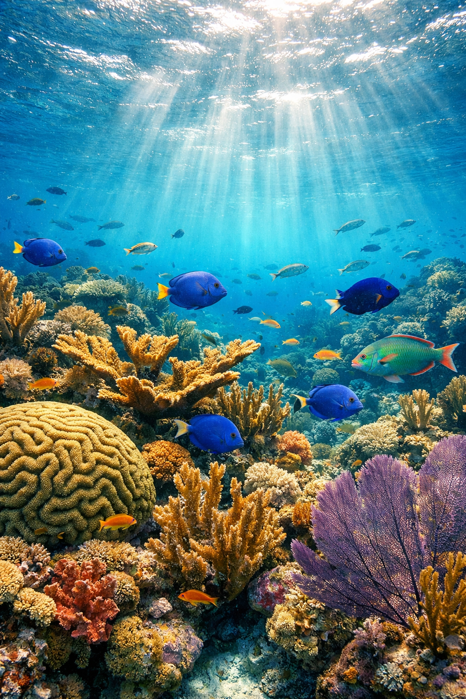 Coral reef in Belize with tropical fish for student marine science educational trips