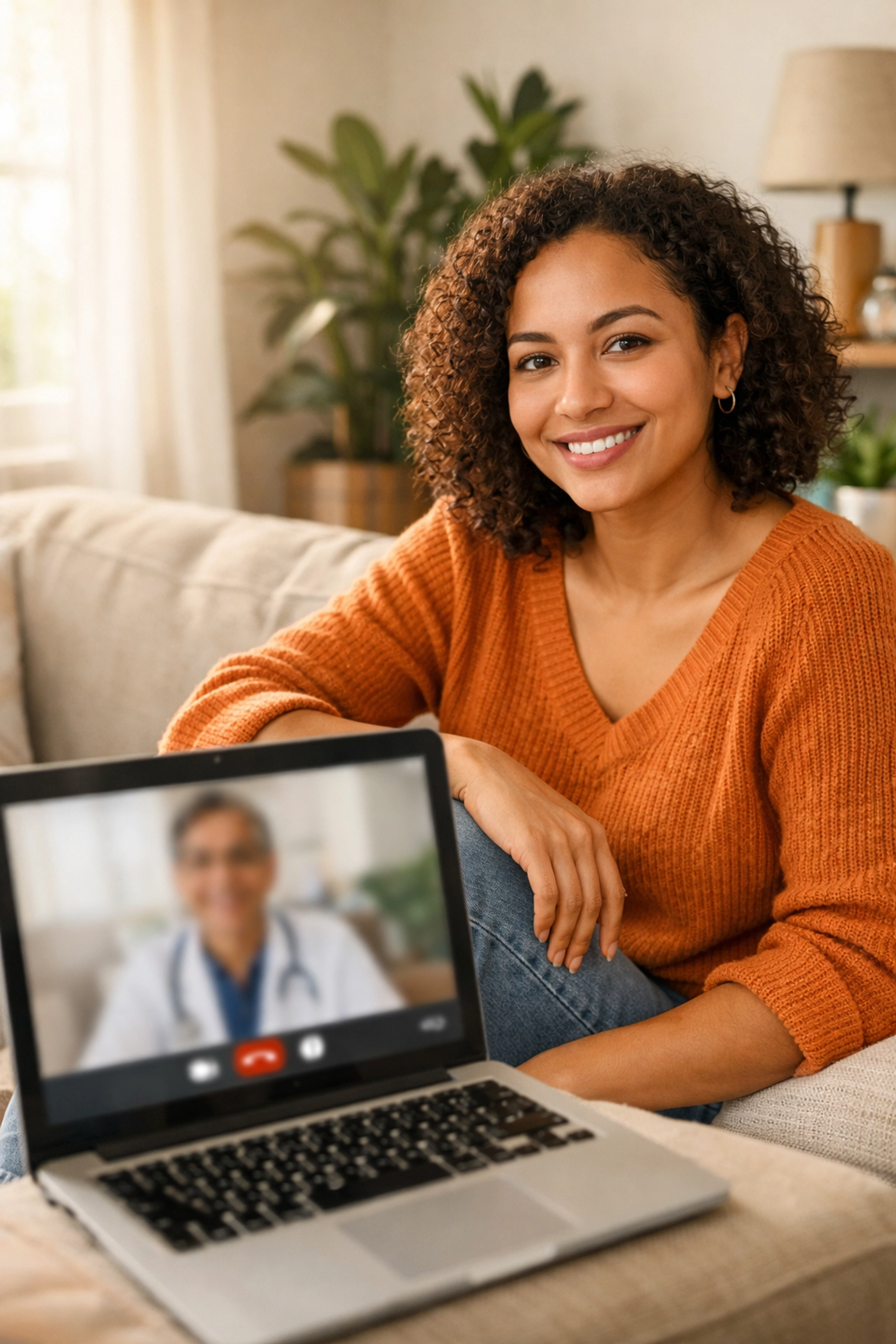 Patient participating in telemedicine weight loss consultation from home in Arizona