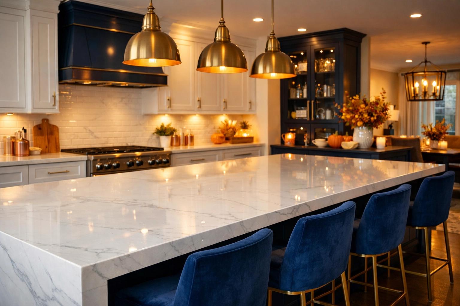 Pristine Sudbury kitchen with a polished marble island ready for seasonal guest hosting.