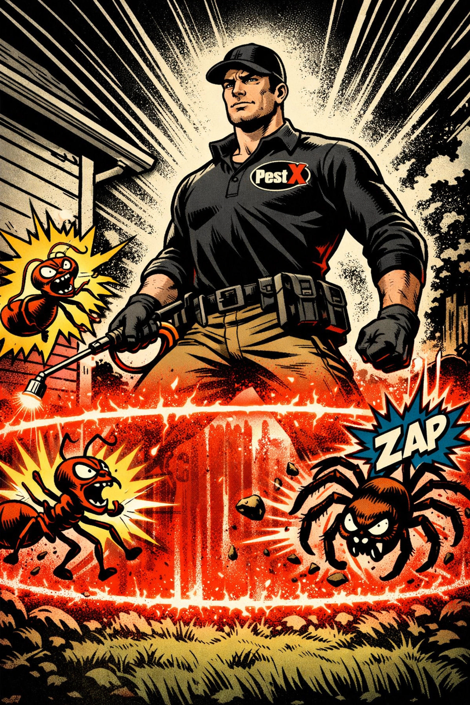 Pest X technician applying a protective barrier defense to stop pests in Jefferson County.