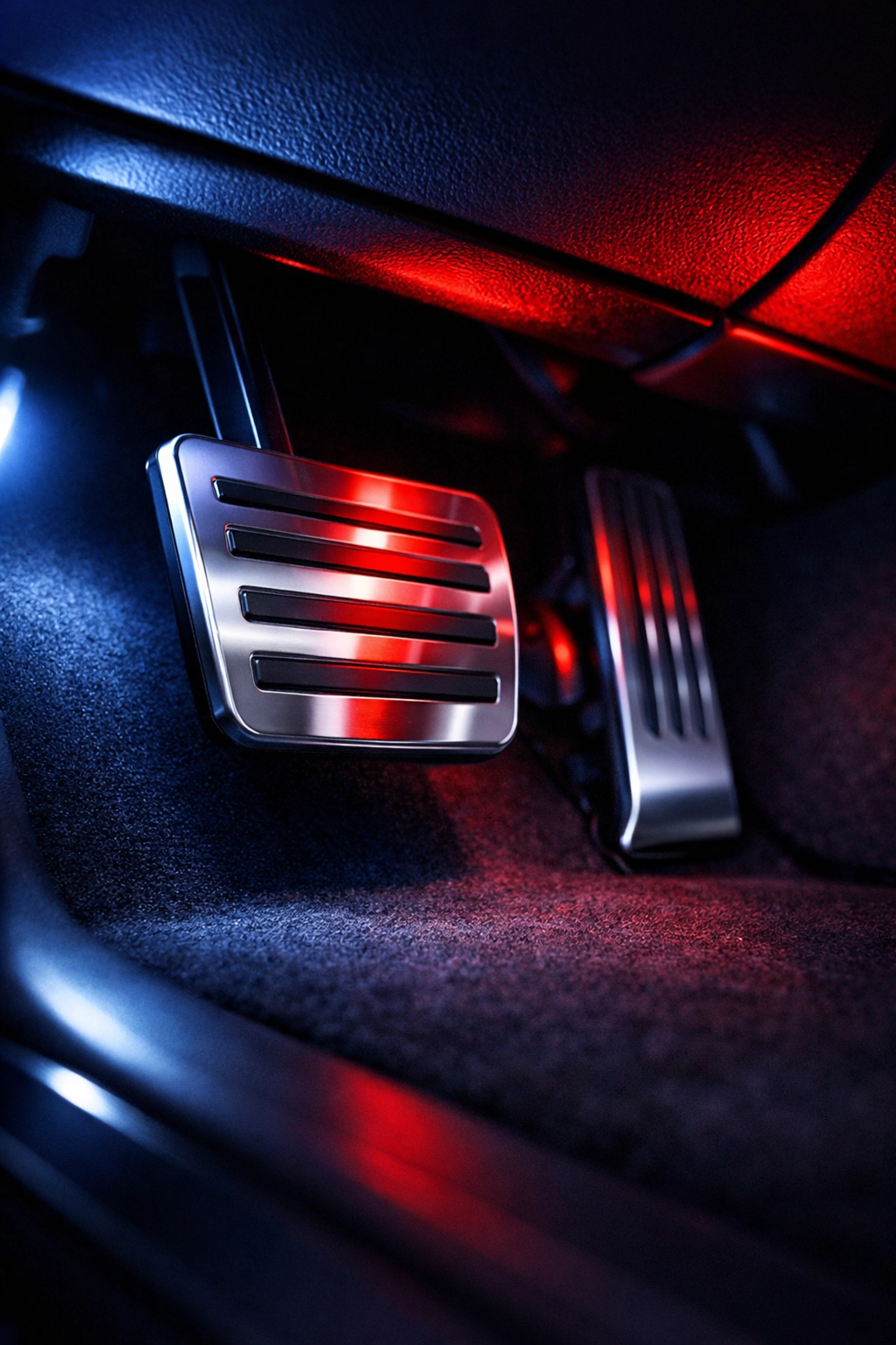 View of a car brake pedal in the footwell, illustrating the responsive feel of professional brake repair in Chicago.