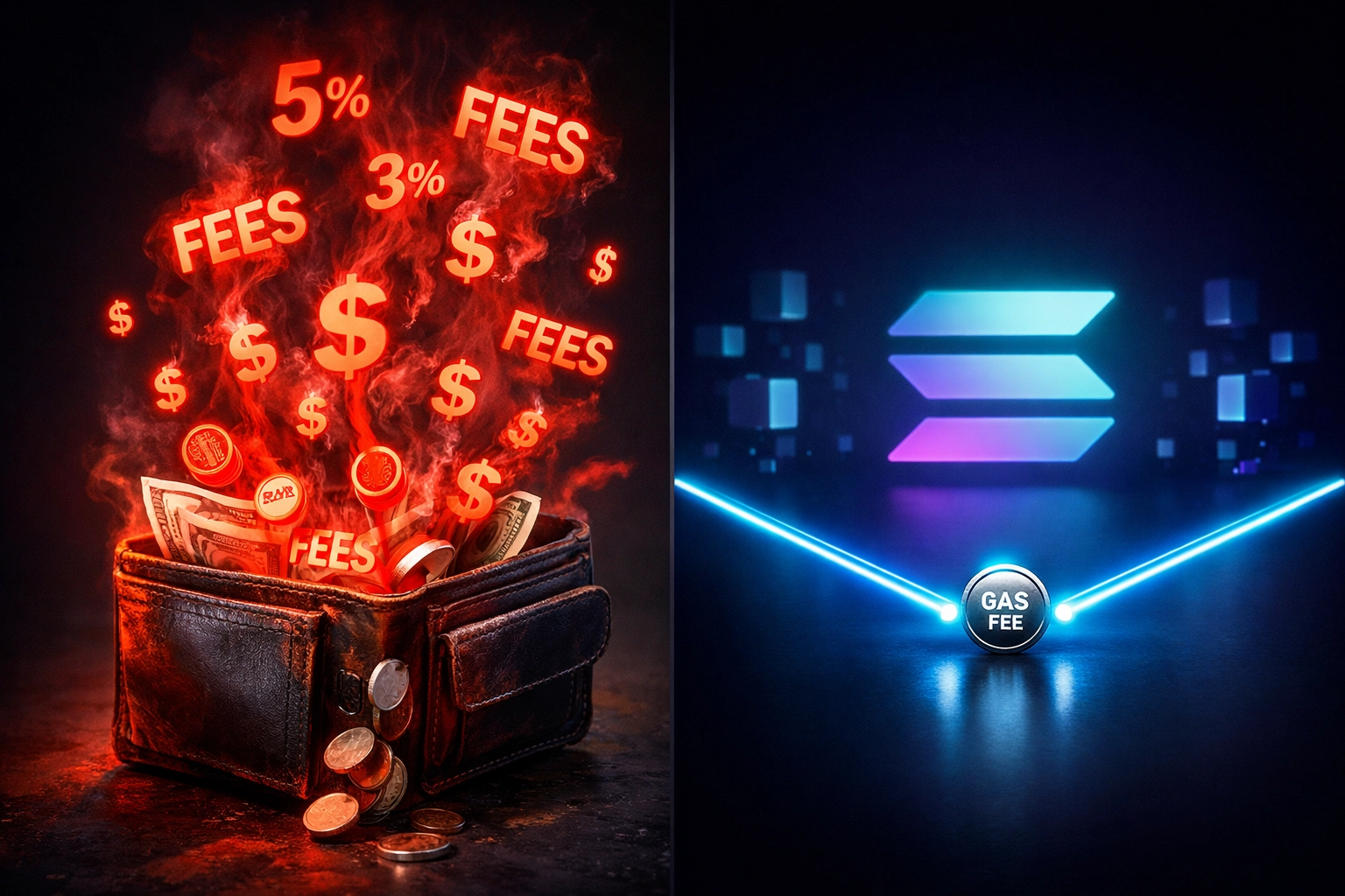 Comparison of traditional crypto payment fees versus Larecoin's gas-only model
