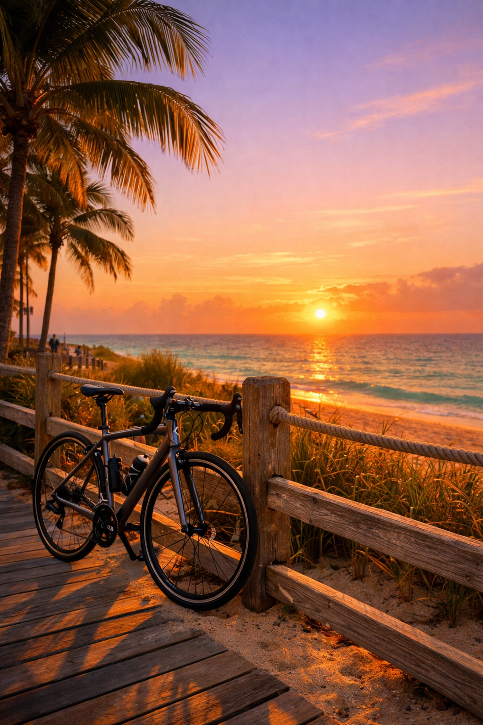 Golden hour on the South Beach boardwalk, showcasing the best photography spots in Miami after a corporate shoot.