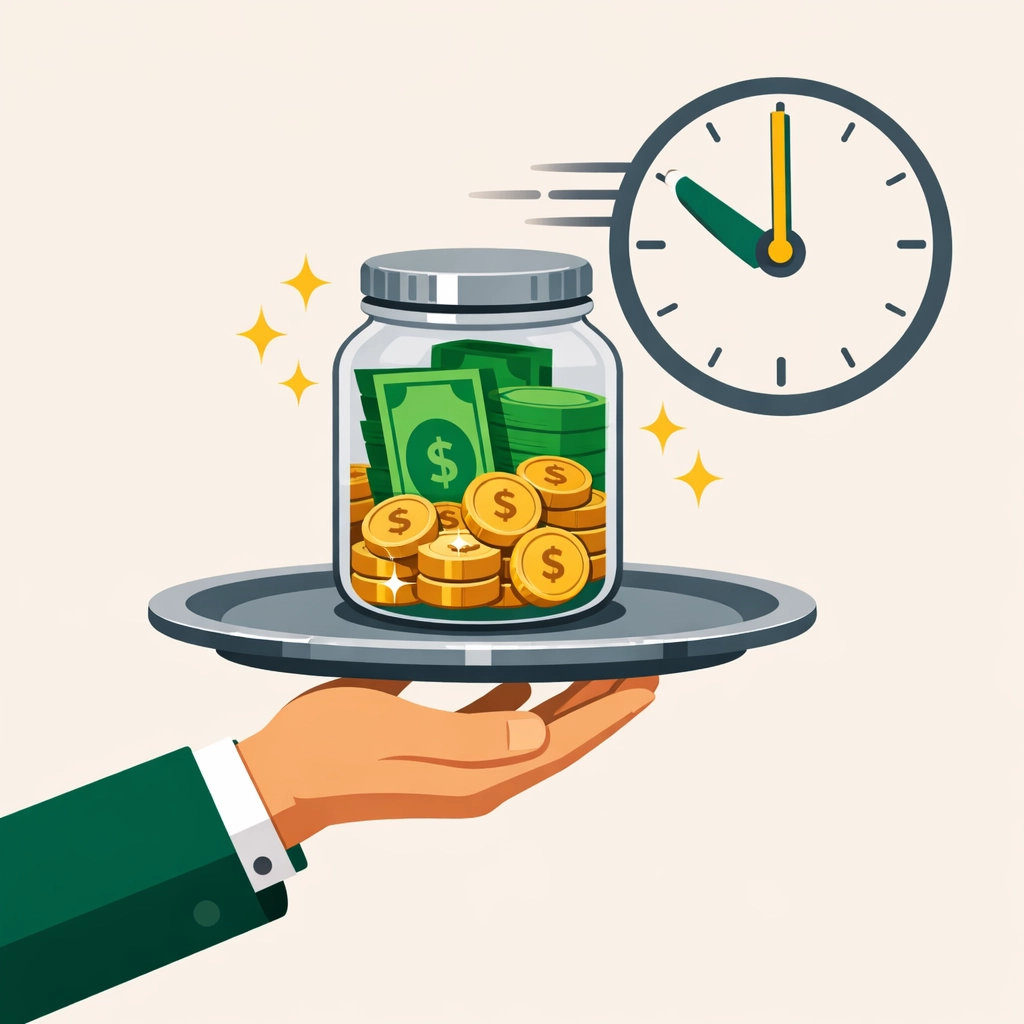 Flat design illustration of a tips jar and overtime clock symbolizing new 2026 tax refund deductions.