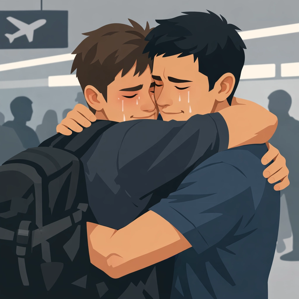 Gay couple reuniting at London airport after escaping Uganda's anti-homosexuality laws