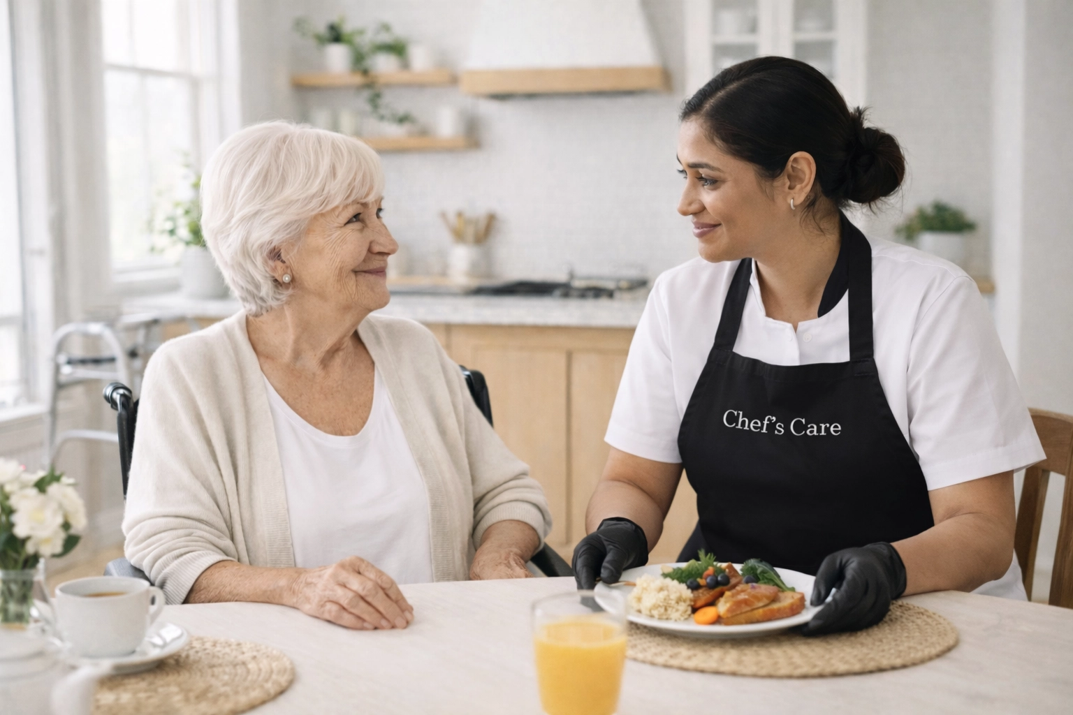 An adult daughter and mother in Wilmette enjoy nutrition support and relief provided by a Culinary Associate.