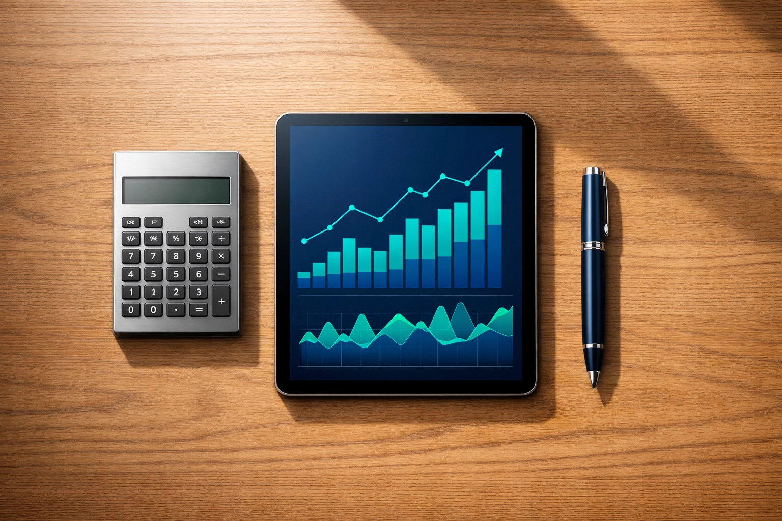 A calculator and tablet showing data used to calculate the gas to kWh conversion formula for business billing.