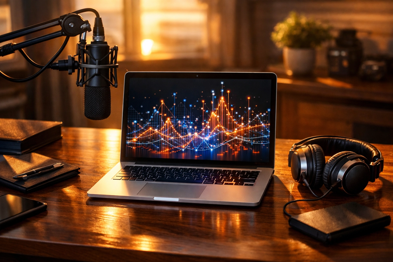 Professional vlogging workspace with data on a laptop, using youtube algorithm secrets for channel growth.