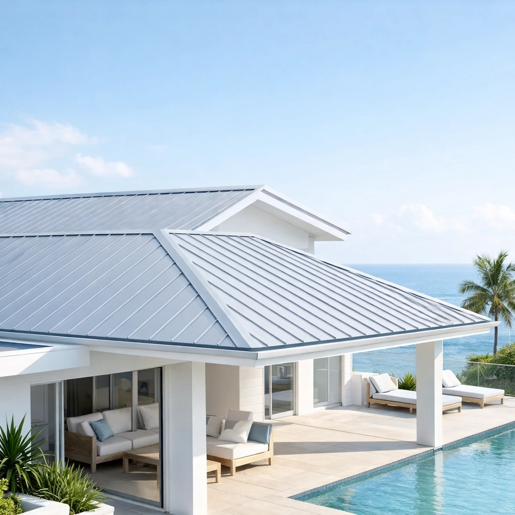Durable light grey metal roofing installed on a modern home in Sydney's Northern Beaches.