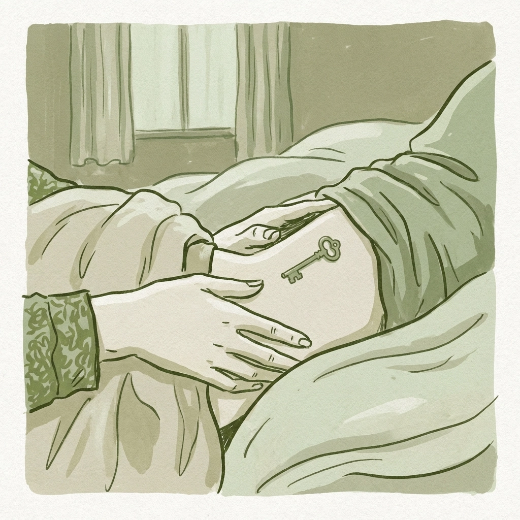 Gay couple discovering hidden key tattoo on ribcage in intimate MM romance moment