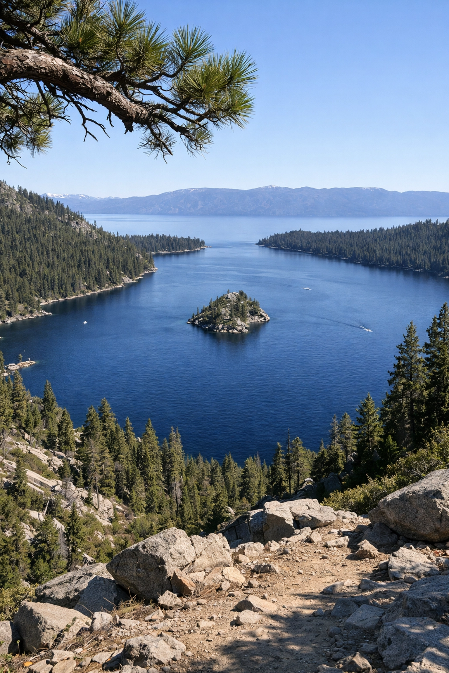 Overlook view of Emerald Bay and Fannette Island from the Bayview Trail photography location.