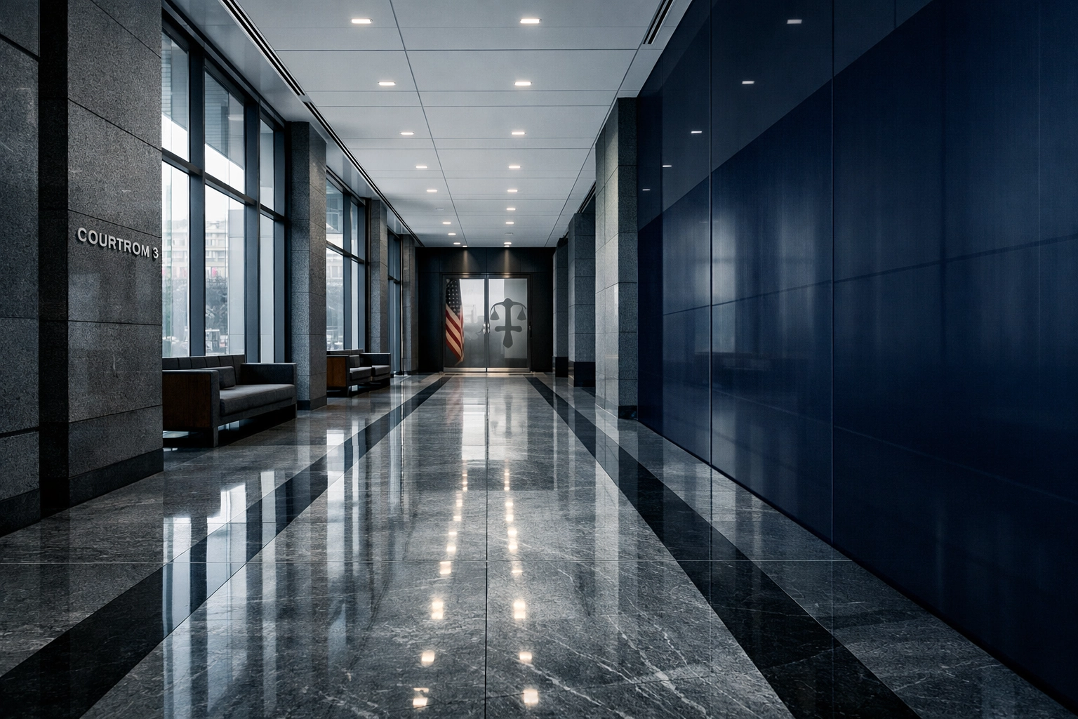 Modern Hampton Roads courthouse corridor representing the legal framework for Virginia custody court orders.