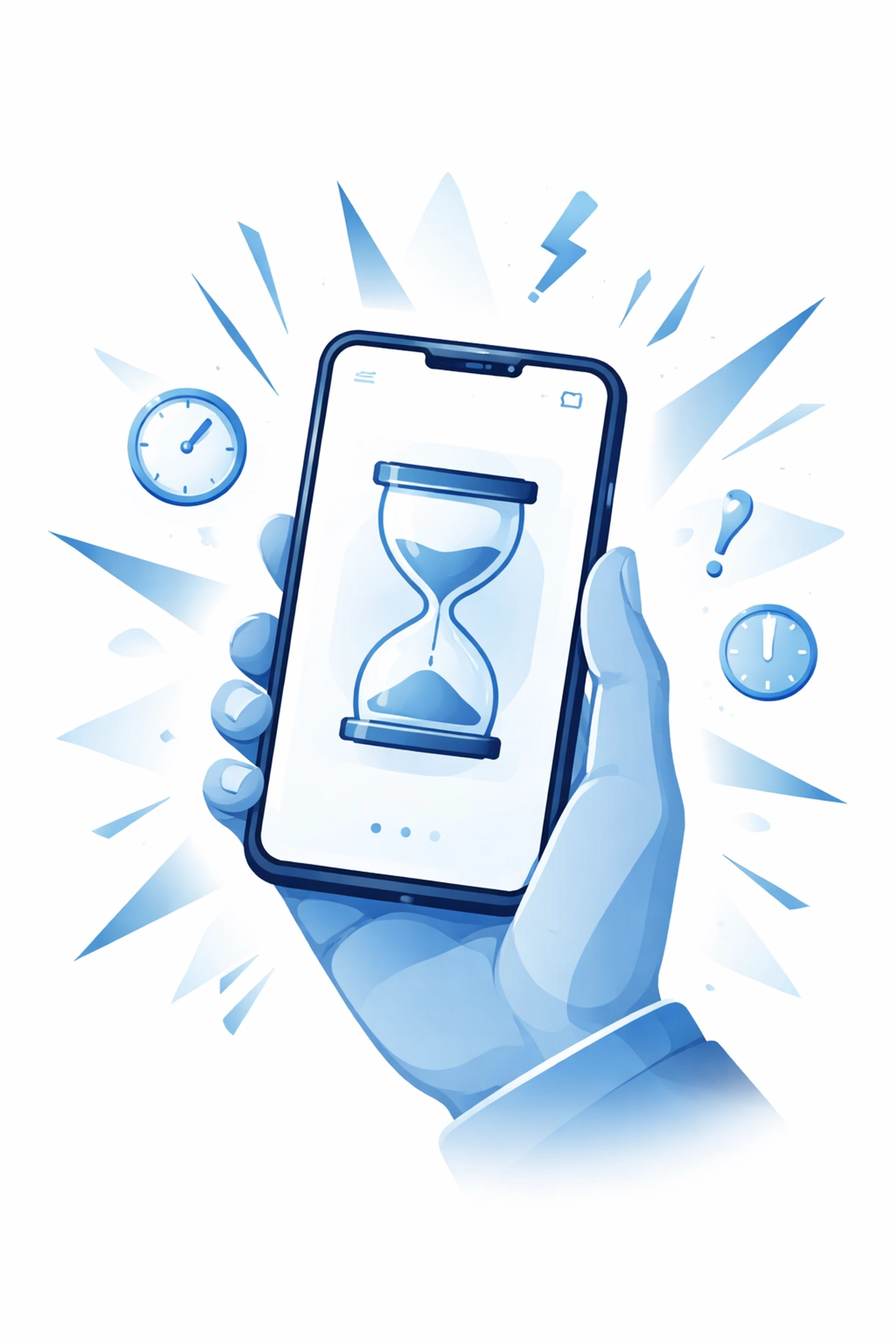 Illustration of a frustrated mobile user experiencing slow website loading on a smartphone