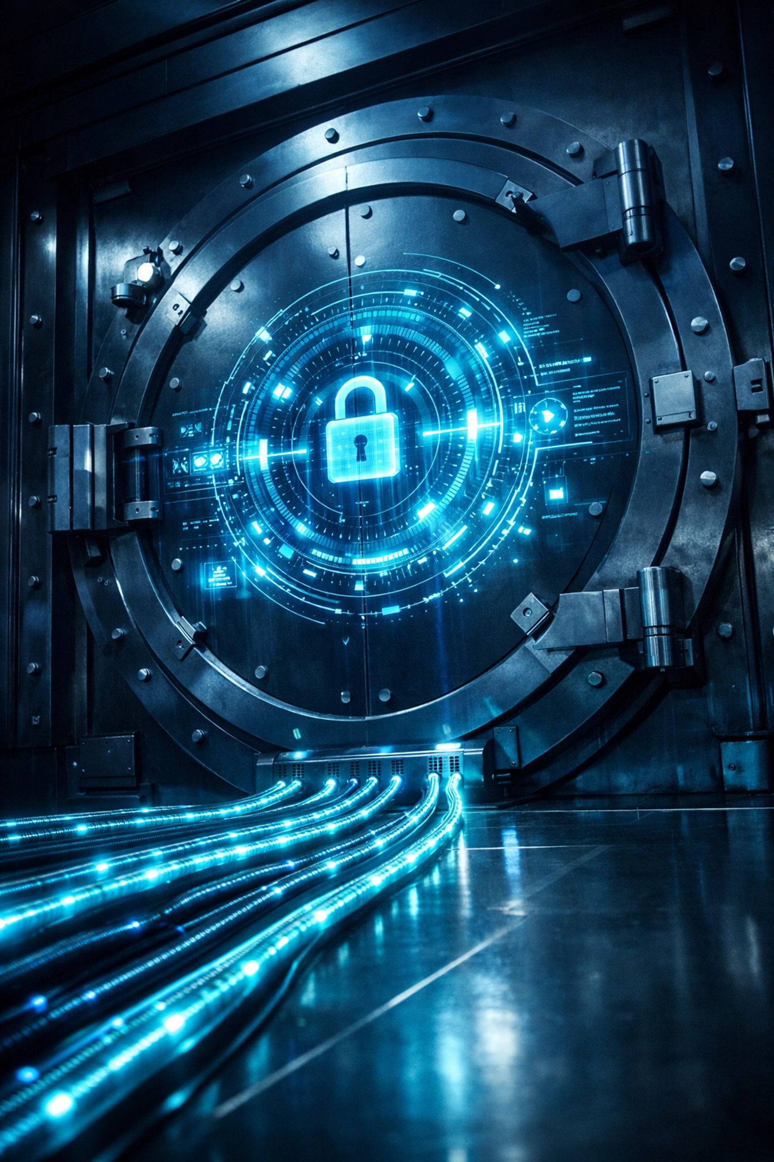 High-tech bank vault interface symbolizing institutional-grade digital asset security and oversight.