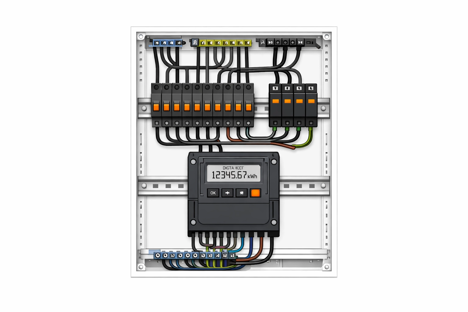 Moderner Verteilerkasten mit Smart Meter und Sicherungen nach einem fachgerechten Umbau.