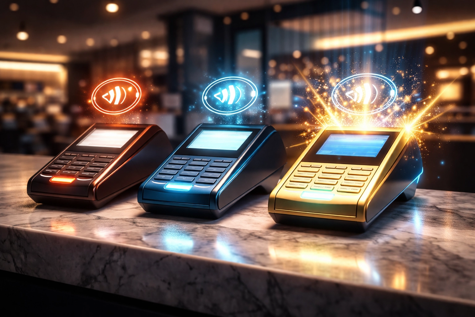 Three crypto payment terminals compared side by side, highlighting Larecoin's POS system superiority for small businesses