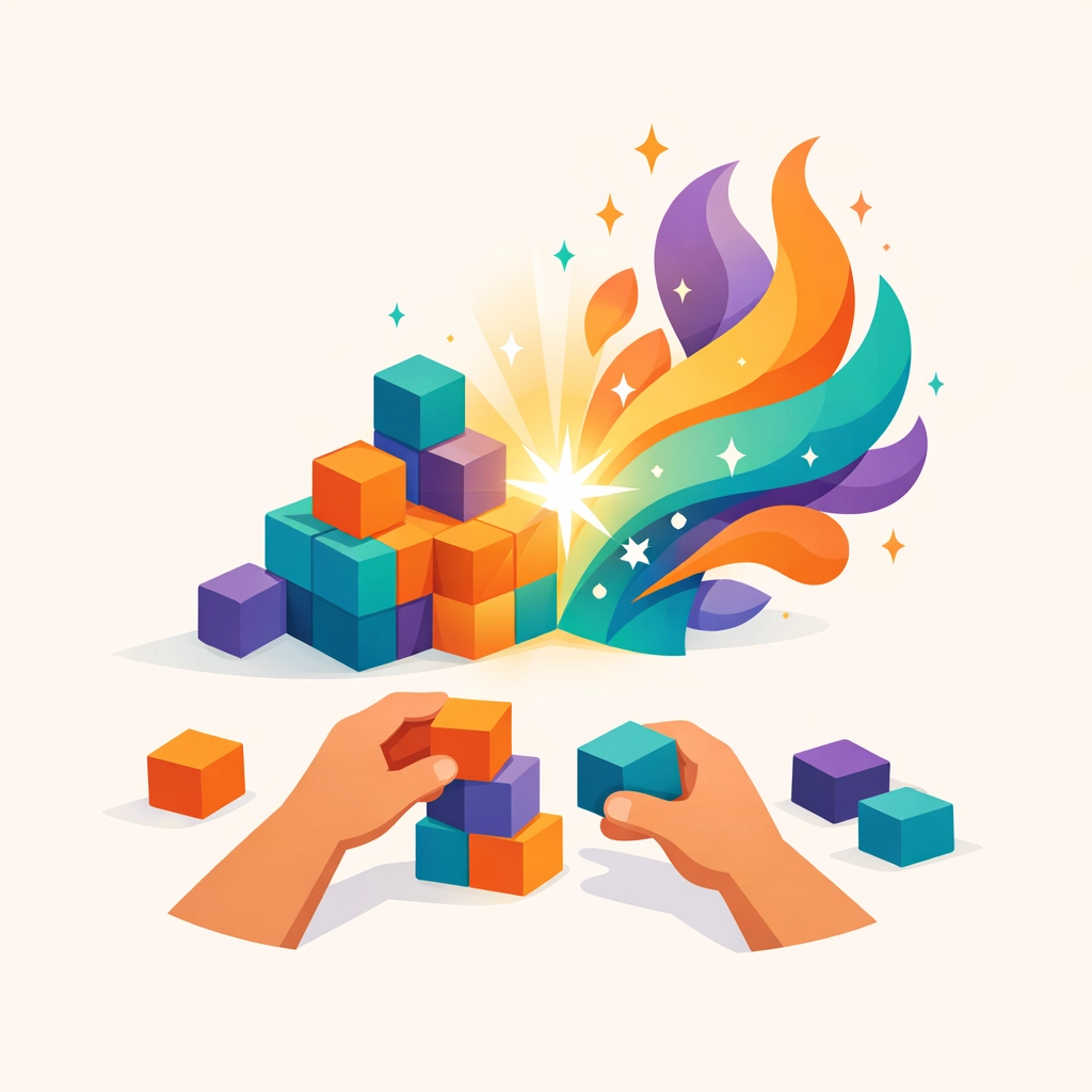 Child building creative Minecraft blocks showing divine imagination and faith-based creativity