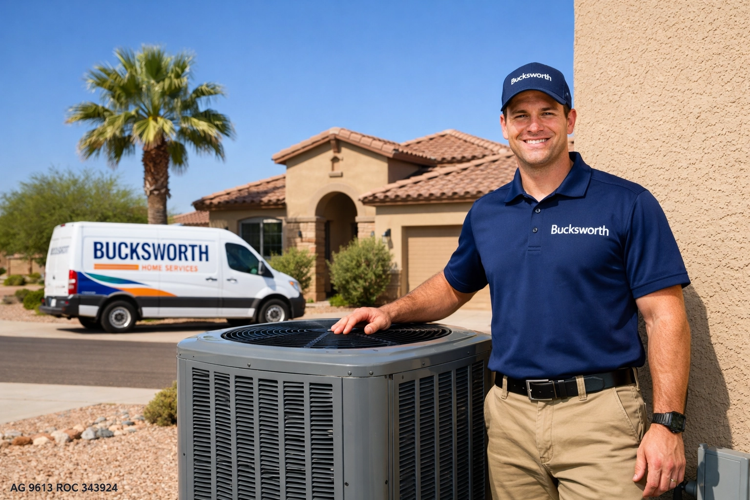 Bucksworth Home Services technician performing an energy efficient AC upgrade in Chandler.