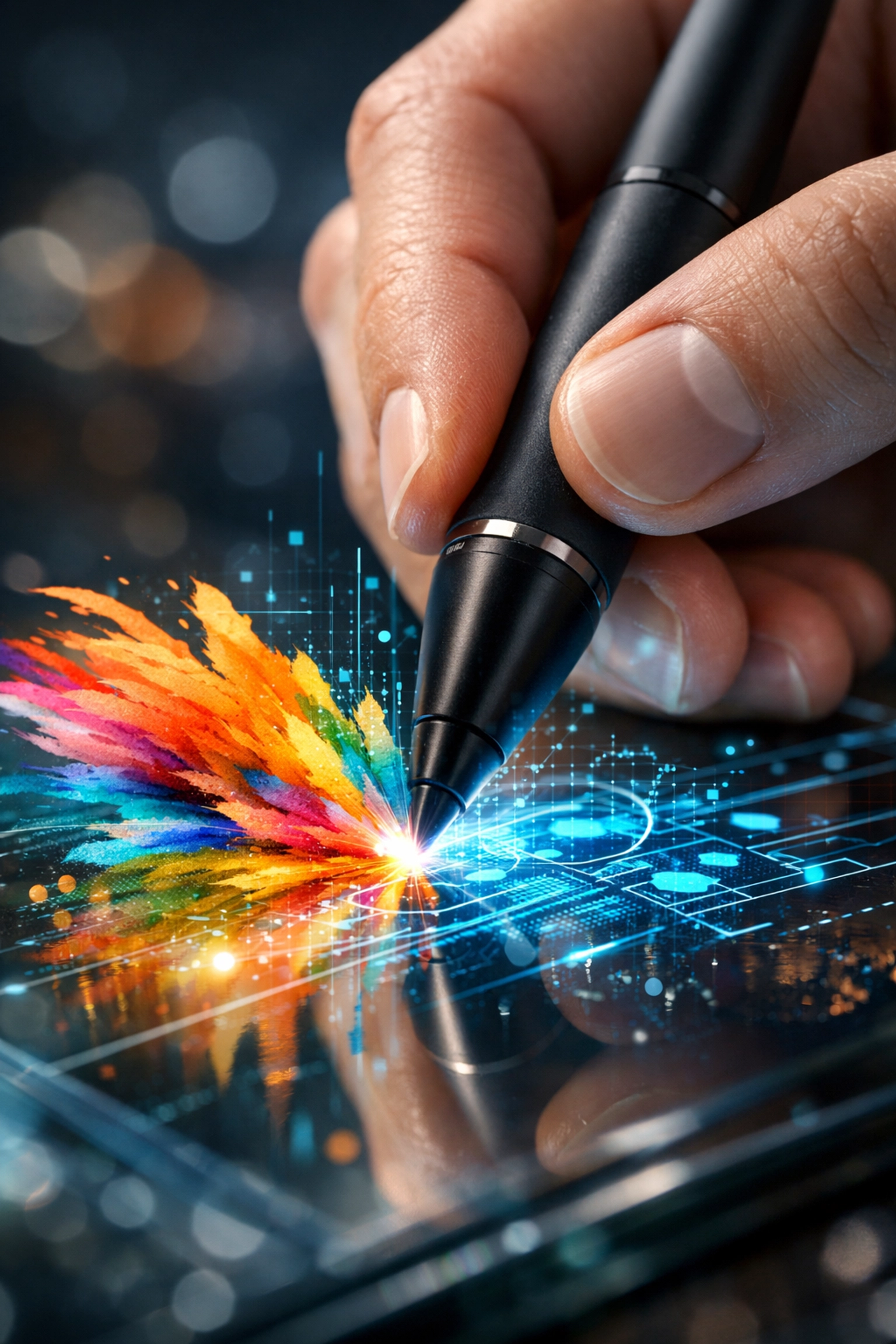 A human hand creating digital art, illustrating the human touch in AI-powered content marketing for small business.