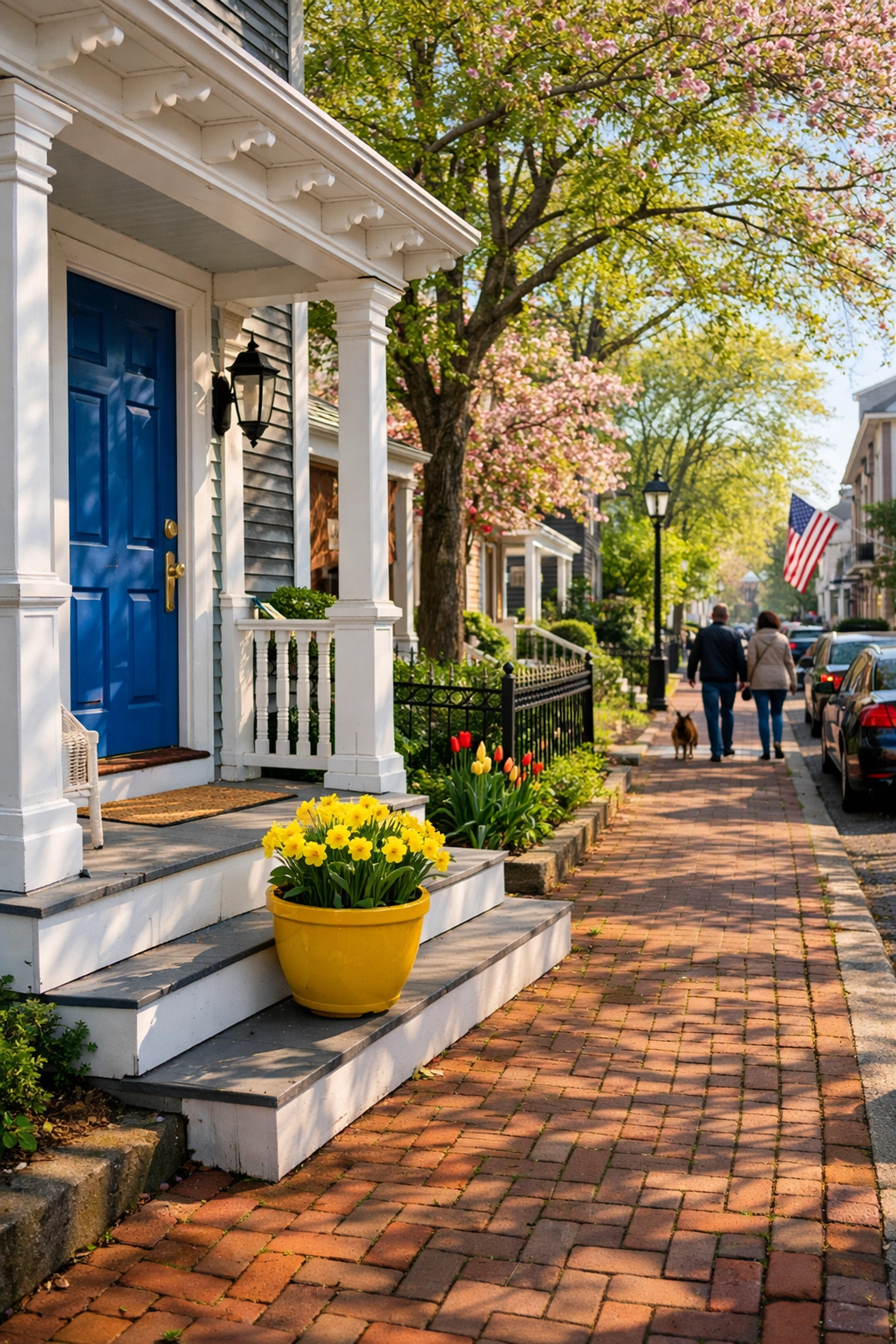 A clean and well-maintained West Cambridge home entrance representing local house cleaning Cambridge MA pride.