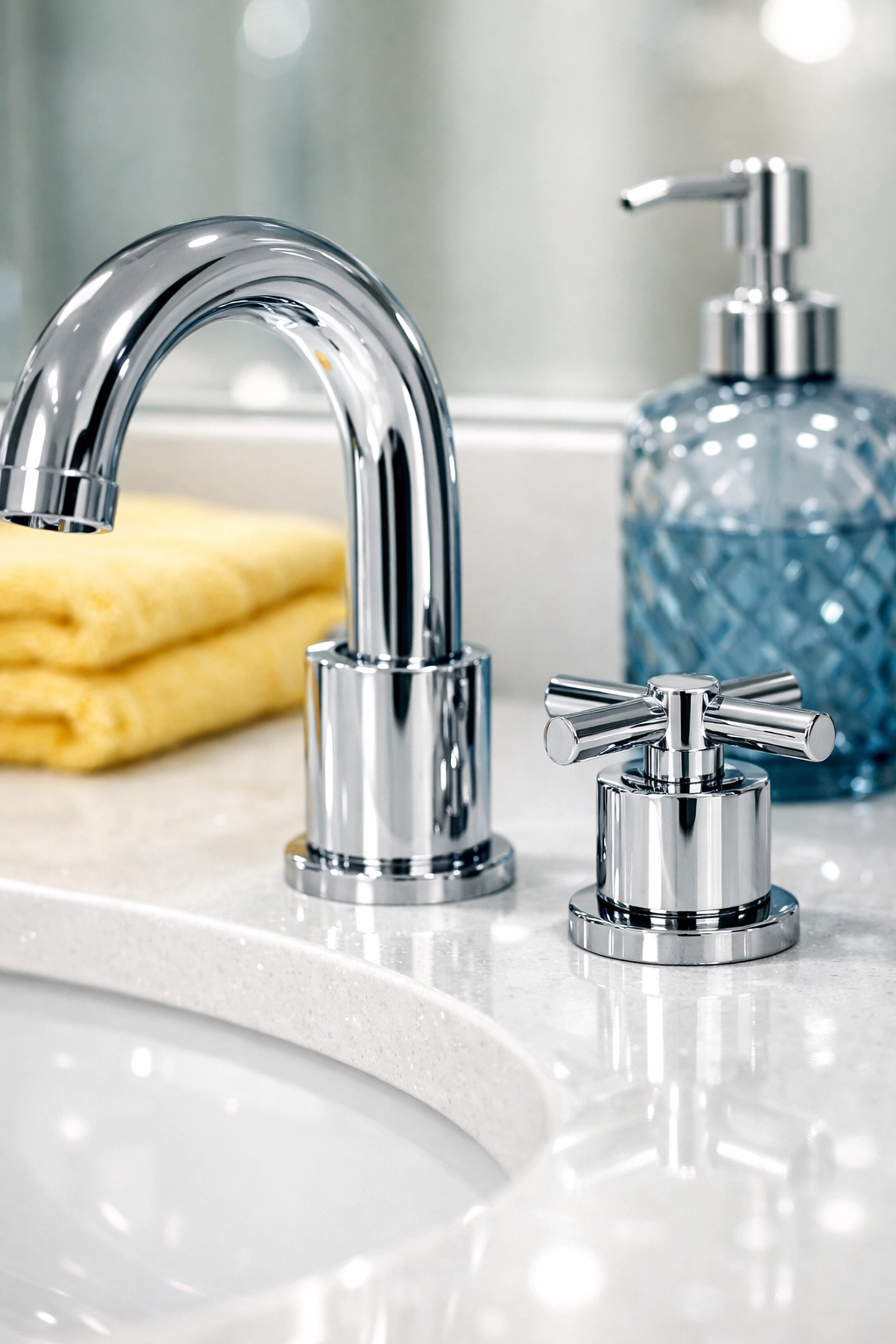 Detail of a sanitized bathroom vanity highlighting professional house cleaning in Marlborough results.